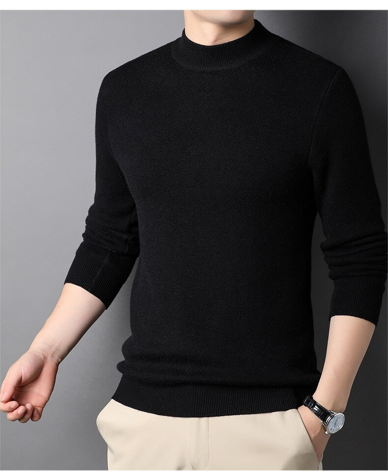 Herrtröja med hög krage – Mjuk och varm – Slim fit – Ribbstickade muddar