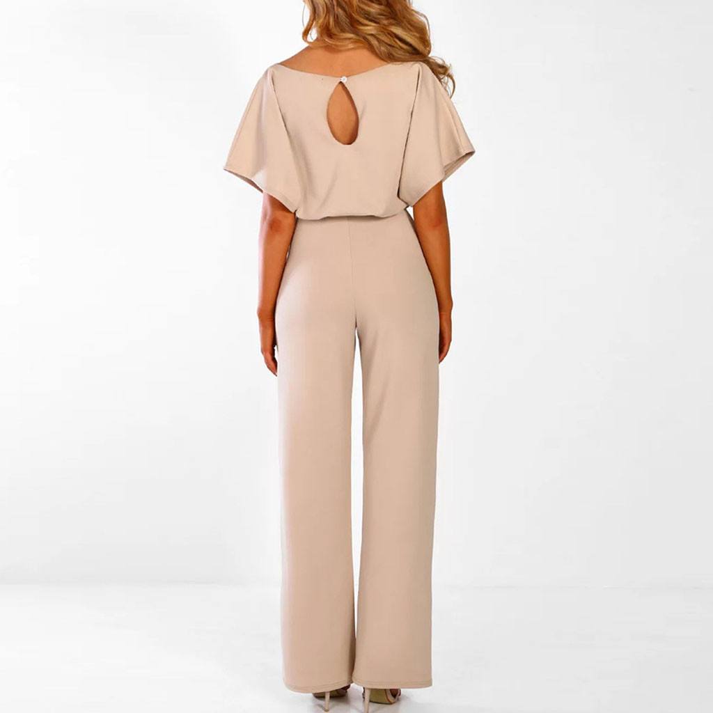 Dame Jumpsuit - Elegant Design - Vide Ben - Knytebelte - Kort Flutter Ermer