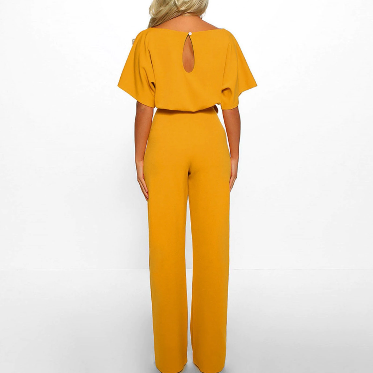 Dame Jumpsuit - Elegant Design - Vide Ben - Knytebelte - Kort Flutter Ermer