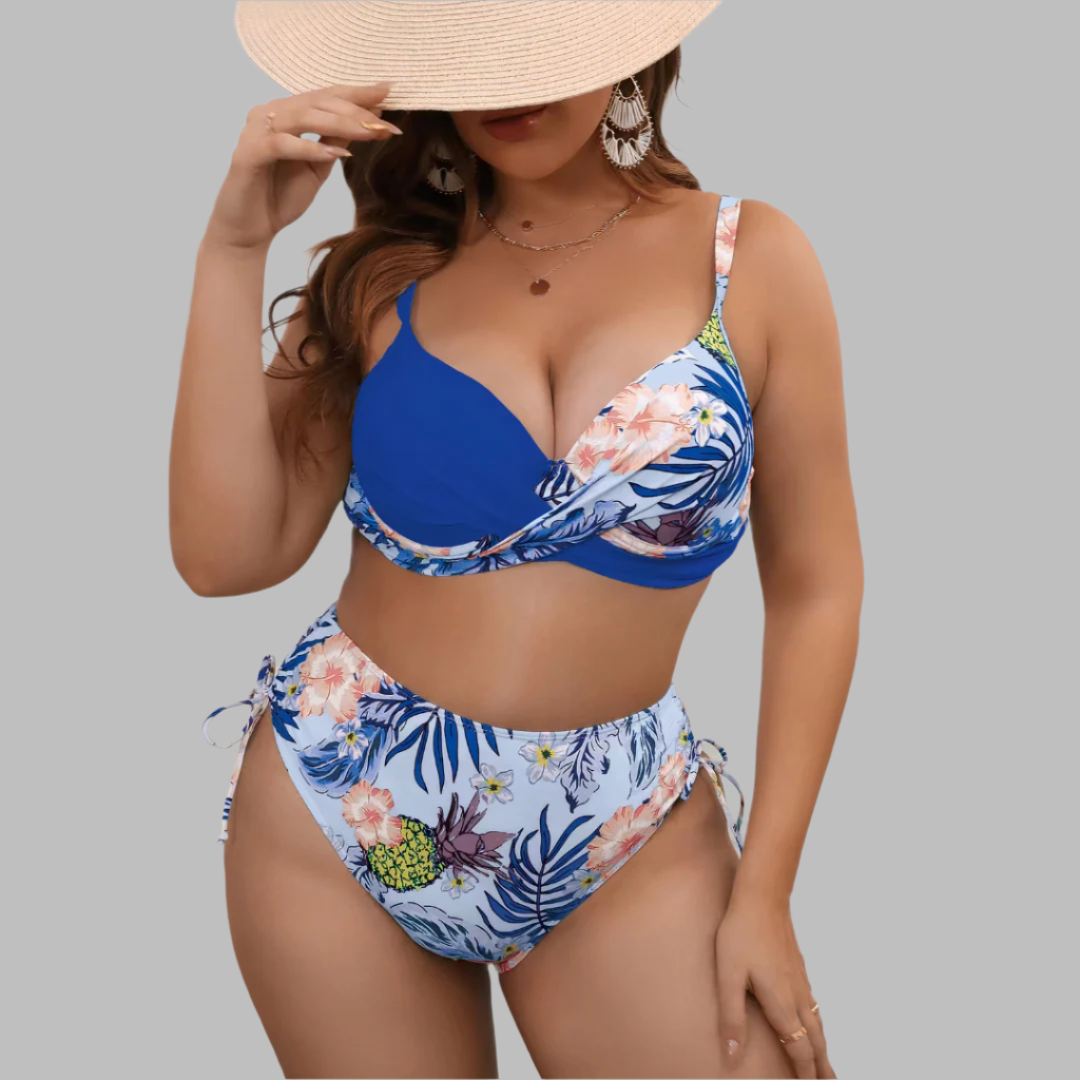 Dam Bikini Set – Hög Midja – Twist Front – Justerbara Remmar – Sidoknytningar