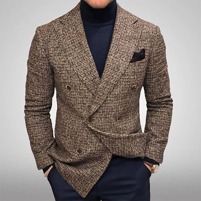 Herre blazer – tweedstoff – skreddersydd passform – dobbeltspent – spisse slag