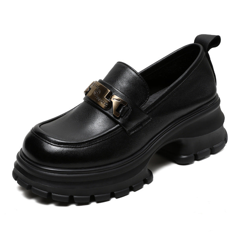 Damskor Loafers – Äkta Skinn – Chunky Platåsula – Metallisk Detalj – Komfort Fit