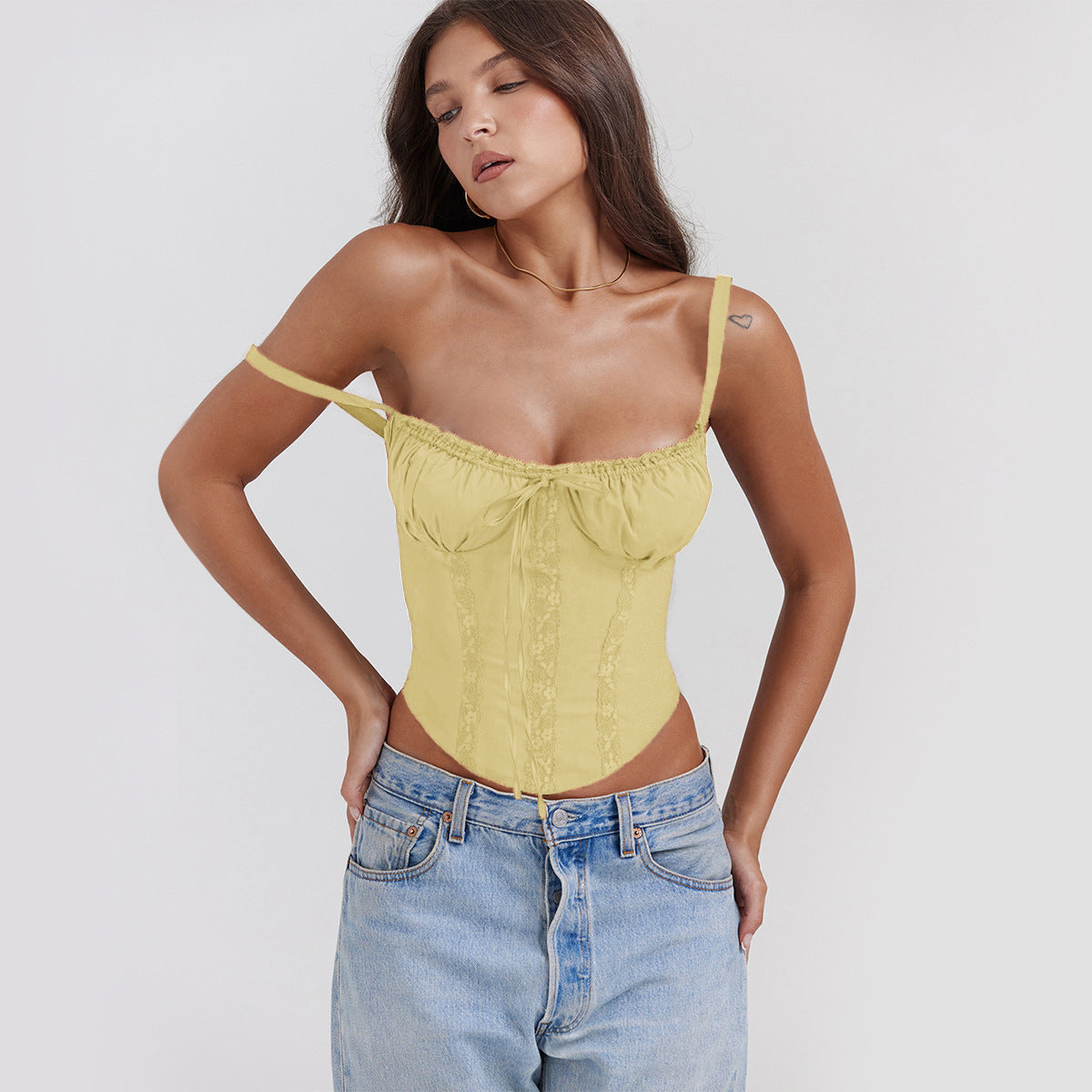Dam Camisole Topp – Sidenkänsla – Smal Passform – Spets – Spagettiband