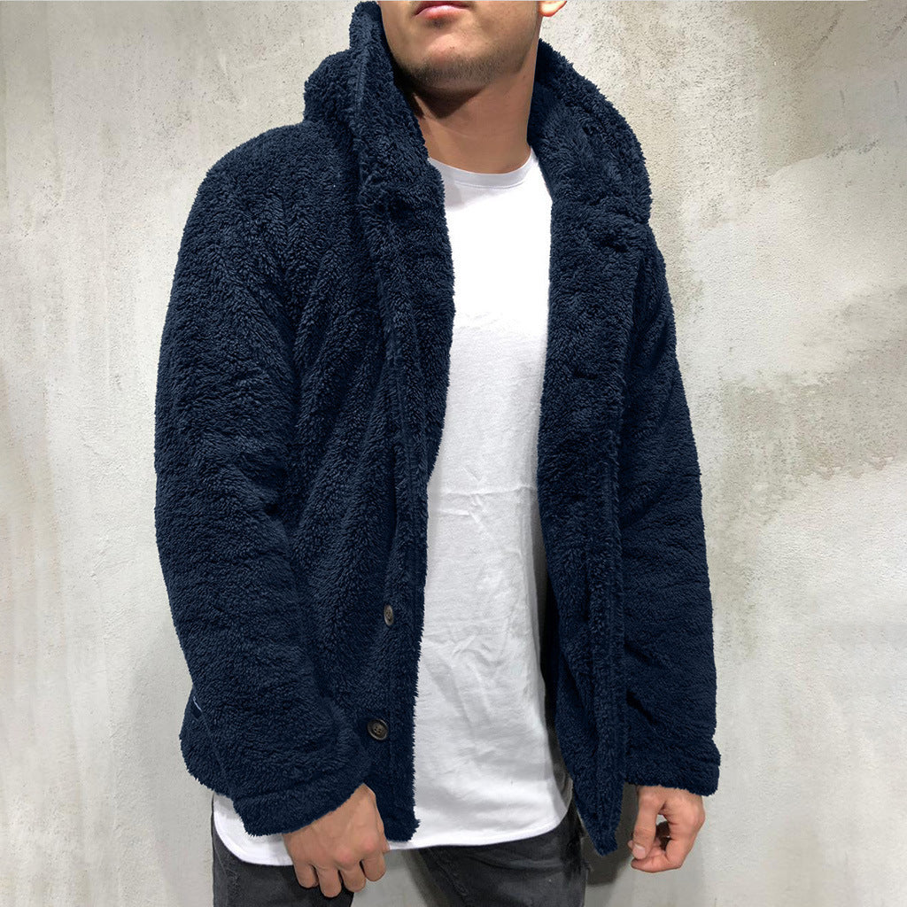 Herrejakke med hette – Plysjfôr – Avslappet passform – Knappe-lukking – Casual stil