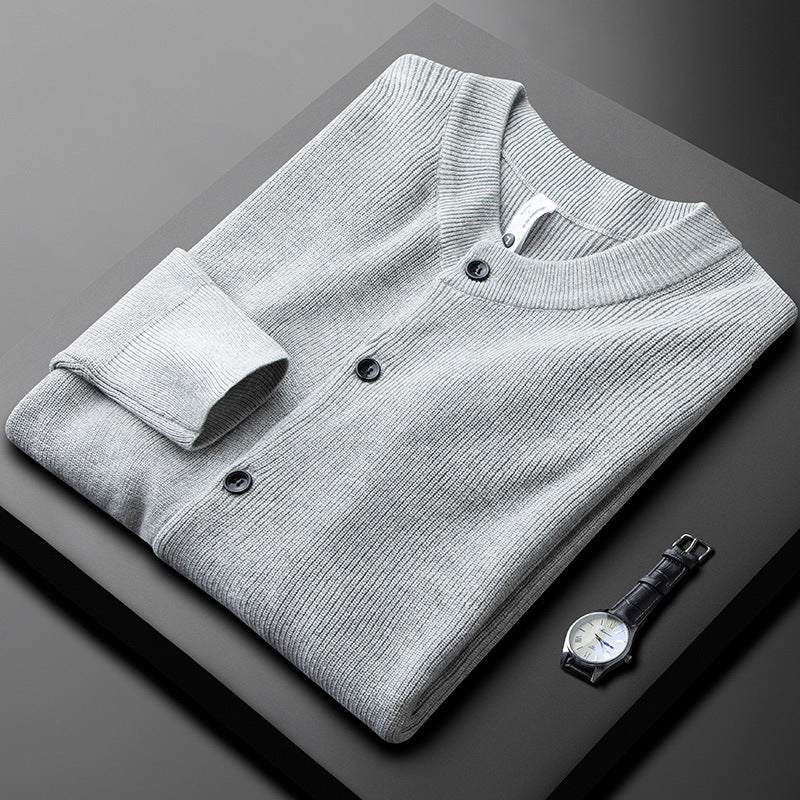 Herr Cardigan – Bomullsstickad – Slim Fit – Knappöppning – Ribbstickade Detaljer