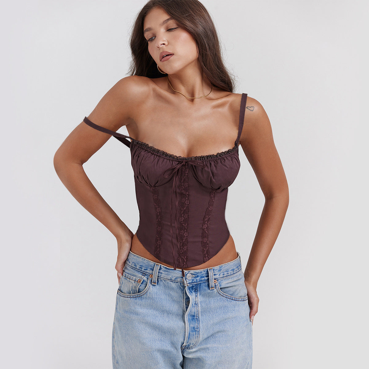 Dam Camisole Topp – Sidenkänsla – Smal Passform – Spets – Spagettiband