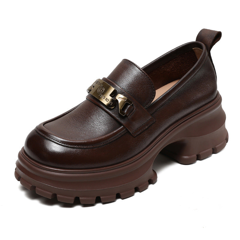 Damskor Loafers – Äkta Skinn – Chunky Platåsula – Metallisk Detalj – Komfort Fit