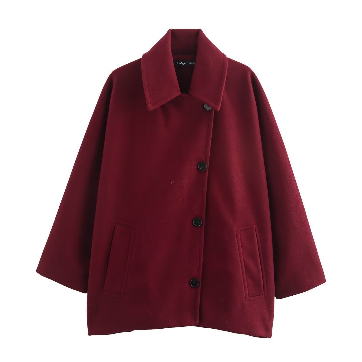 Dam Ulljacka – Oversized Passform – Knappar – Bred Krage – Avslappnad Stil