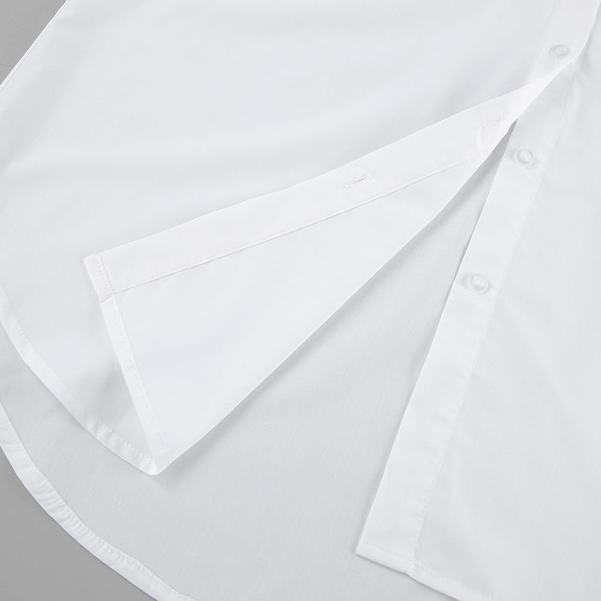 Dameskjorte – Oversized Passform – Bomullsblanding – Langermet med Knappestolpe
