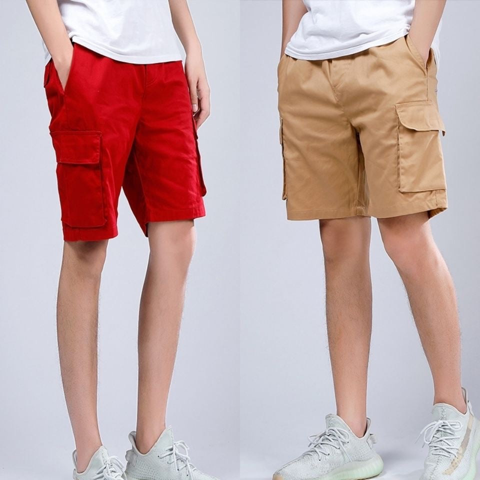 Herrshorts – Lös Passform – 100 % Bomull – Knälängd – Cargo med Stora Fickor
