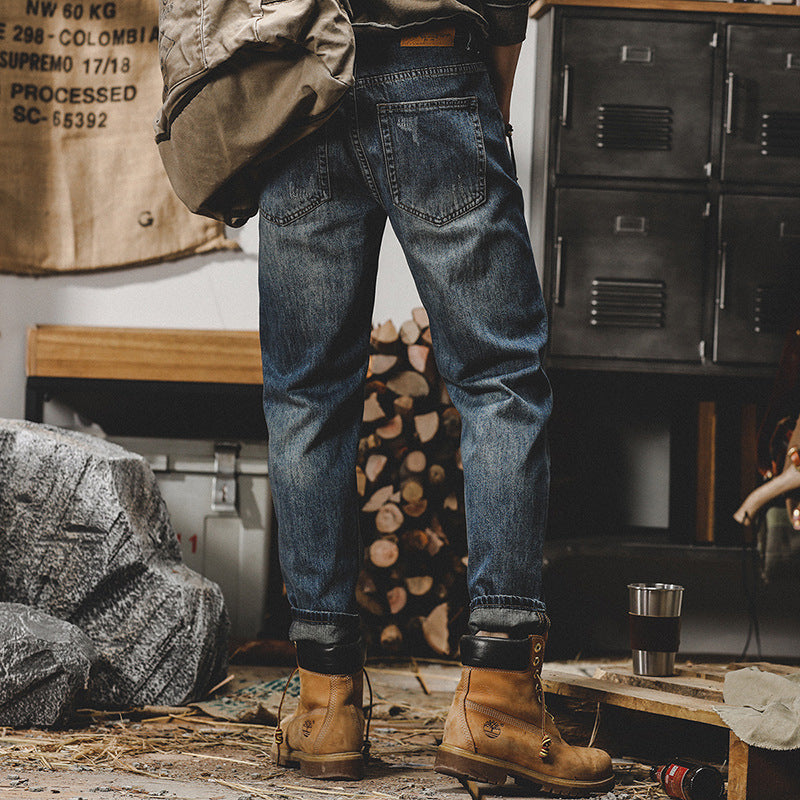 Herrejeans – Avslappet passform – Rett ben – Slitesterk denim – Distresset look