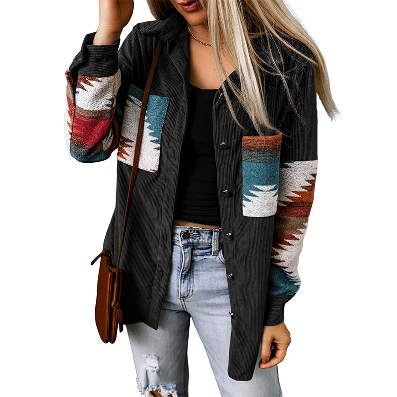 Dame Cardigan Jakke – Cordfløyel – Avslappet Passform – Aztec Ermedesign – Mellomlang