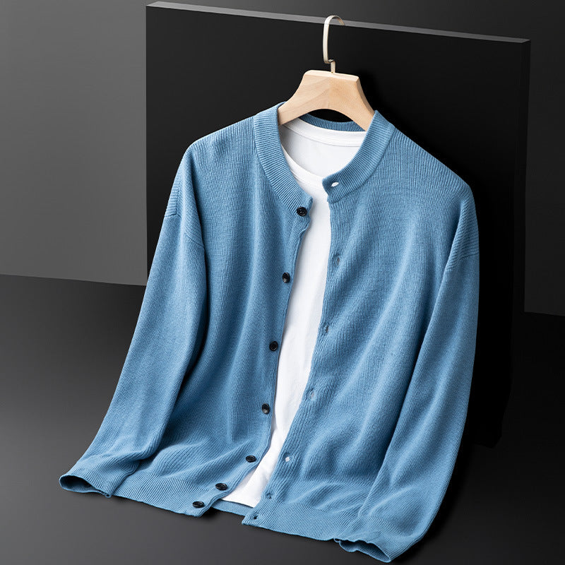 Herr Cardigan – Bomullsstickad – Slim Fit – Knappöppning – Ribbstickade Detaljer