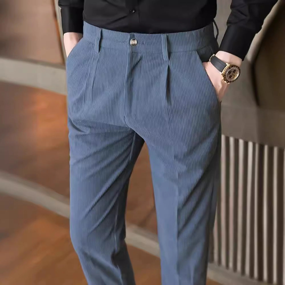 Herrebukse – Smal Passform – Cordfløyel – Pressfold – Full Lengde – Smart Casual