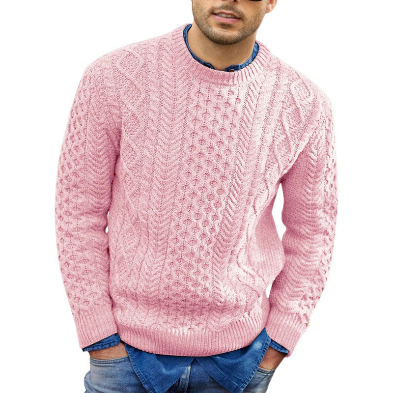 Herrtröja – Slim Fit – Kabelstickad Struktur – Mjuk Stickning – Ribbstickad Kant