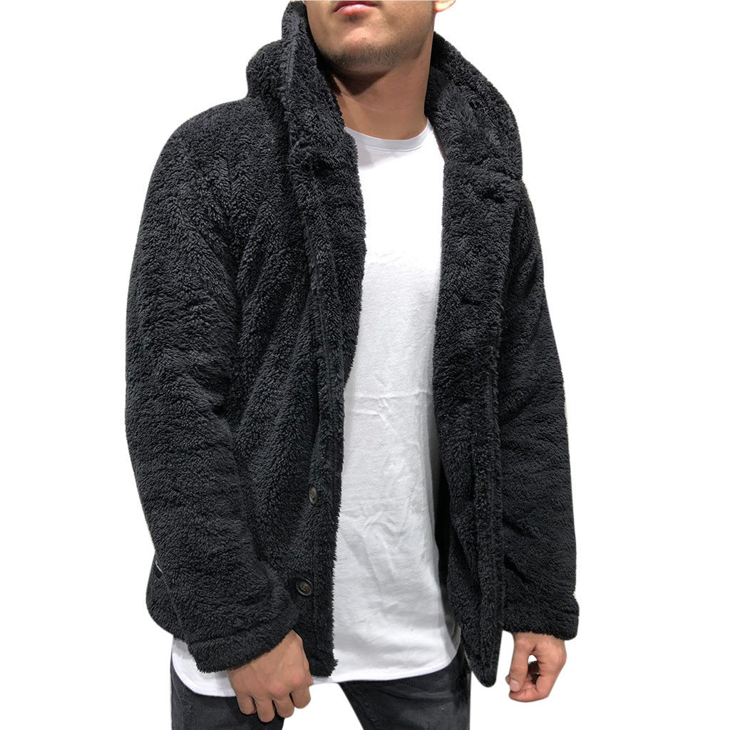 Herrejakke med hette – Plysjfôr – Avslappet passform – Knappe-lukking – Casual stil
