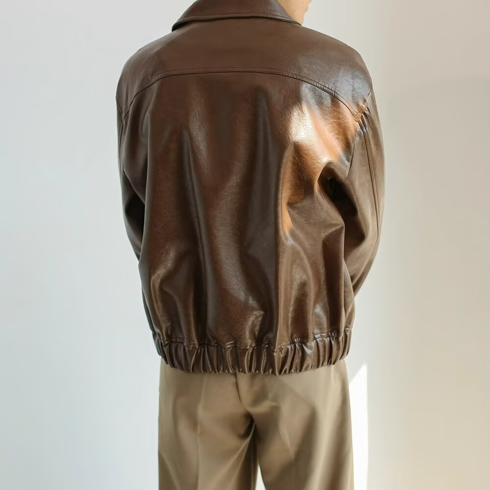 Herr skinnjacka – Oversized passform – Cropped längd – Dragkedjestängning – Streetwear
