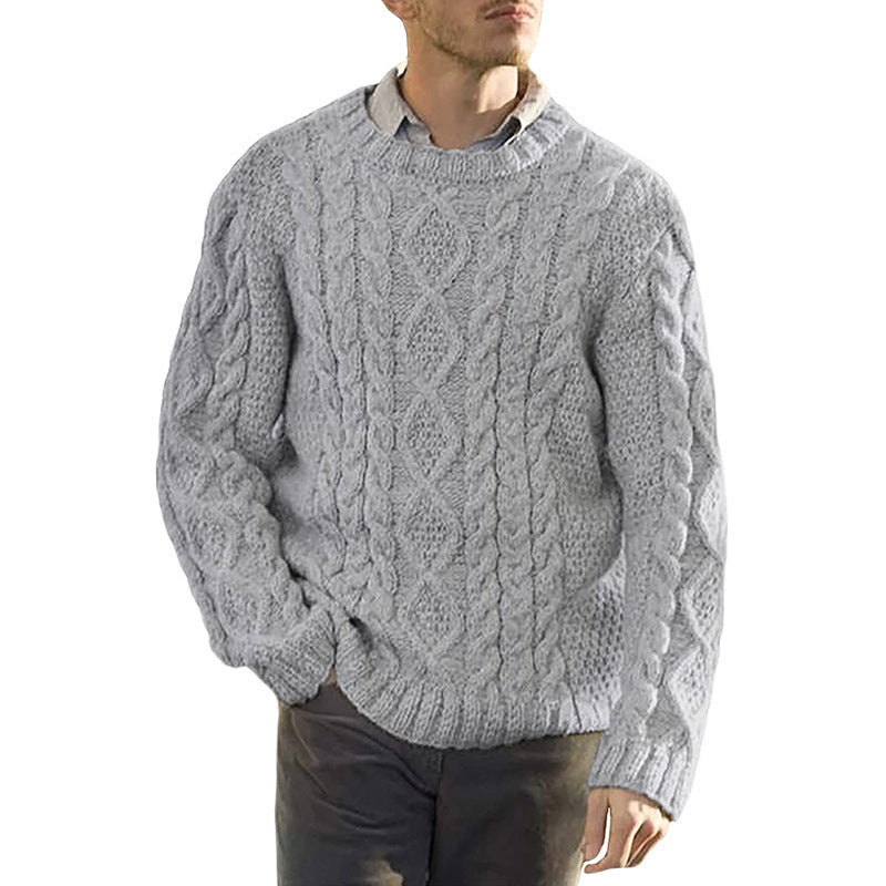 Herregenser – Chunky Kabelstrikk – Oversized Passform – Rund Hals Langermet Pullover