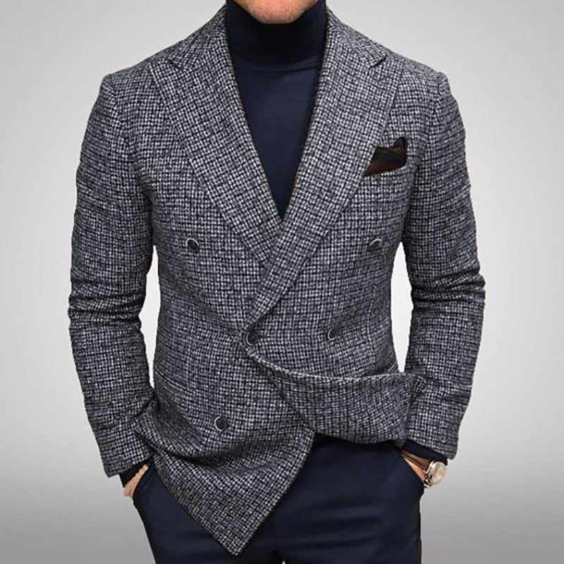 Herre blazer – tweedstoff – skreddersydd passform – dobbeltspent – spisse slag