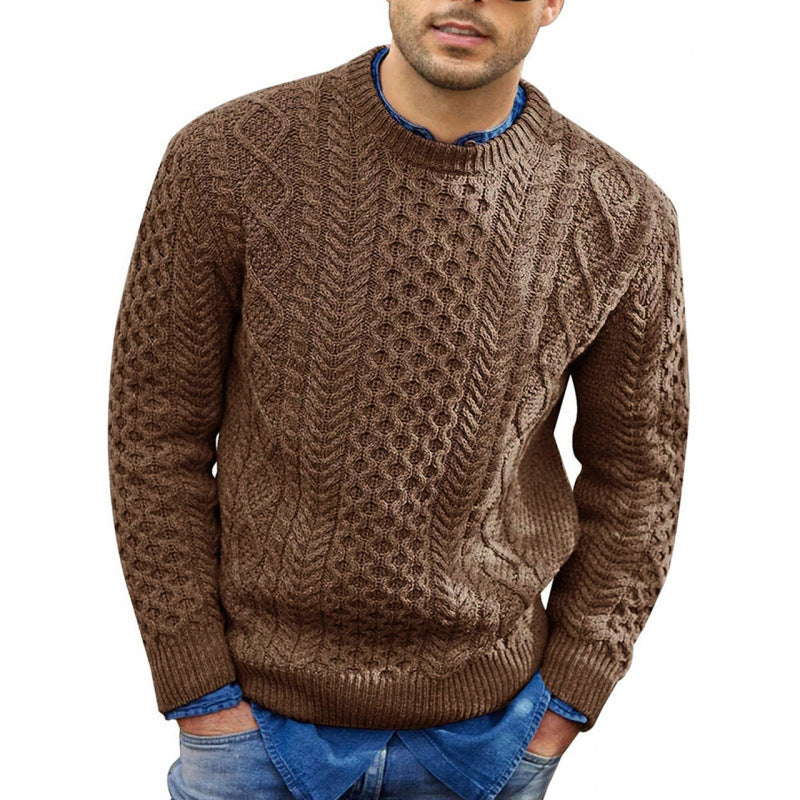 Herrtröja – Slim Fit – Kabelstickad Struktur – Mjuk Stickning – Ribbstickad Kant