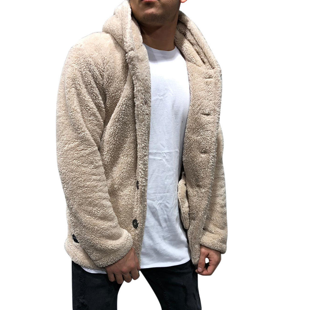 Herrejakke med hette – Plysjfôr – Avslappet passform – Knappe-lukking – Casual stil
