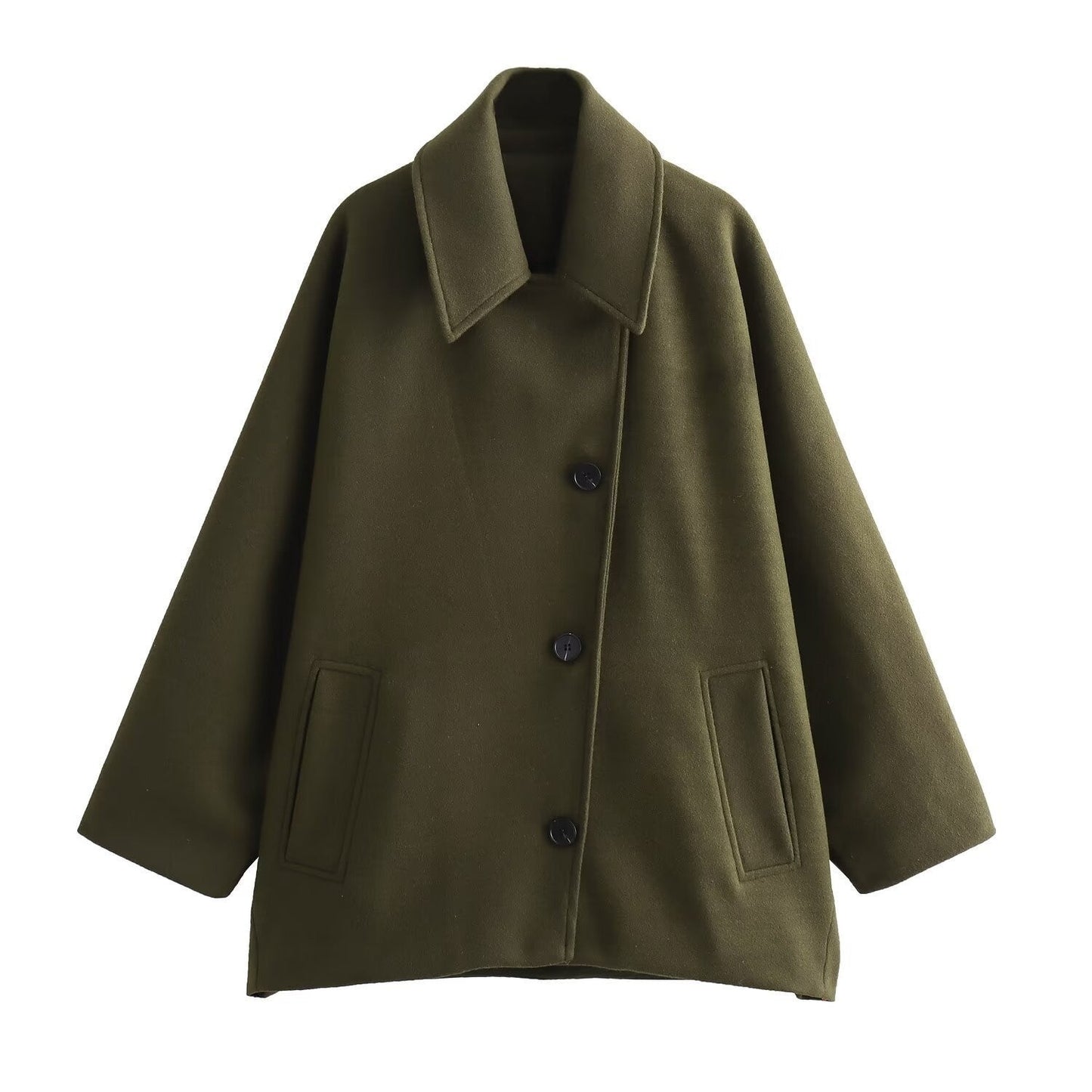 Dam Ulljacka – Oversized Passform – Knappar – Bred Krage – Avslappnad Stil