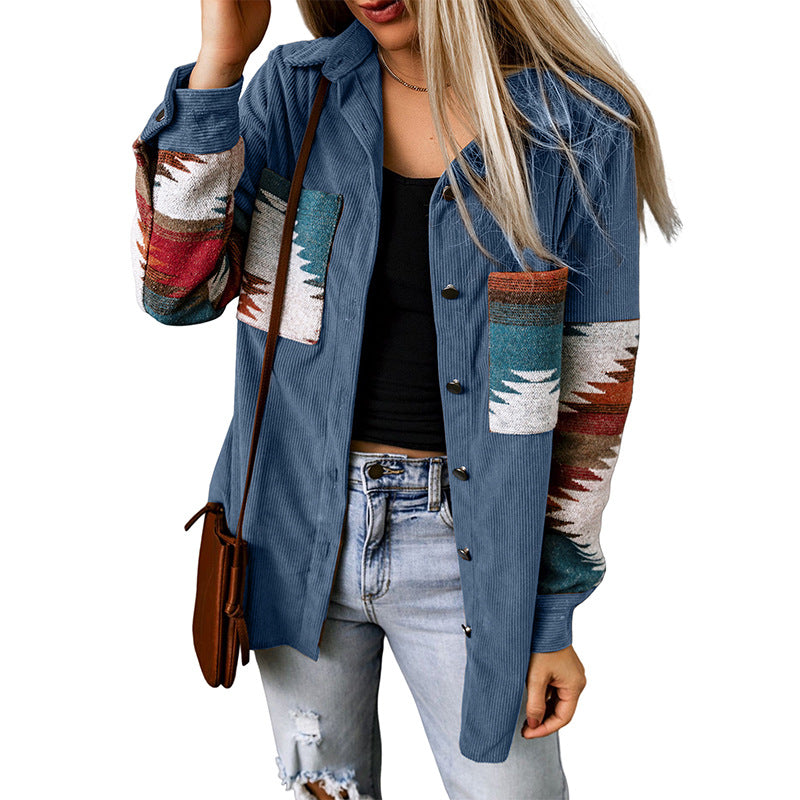 Dame Cardigan Jakke – Cordfløyel – Avslappet Passform – Aztec Ermedesign – Mellomlang