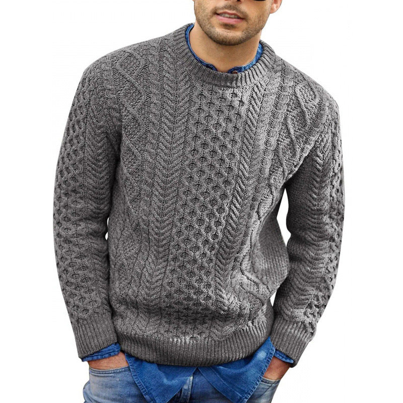Herrtröja – Slim Fit – Kabelstickad Struktur – Mjuk Stickning – Ribbstickad Kant