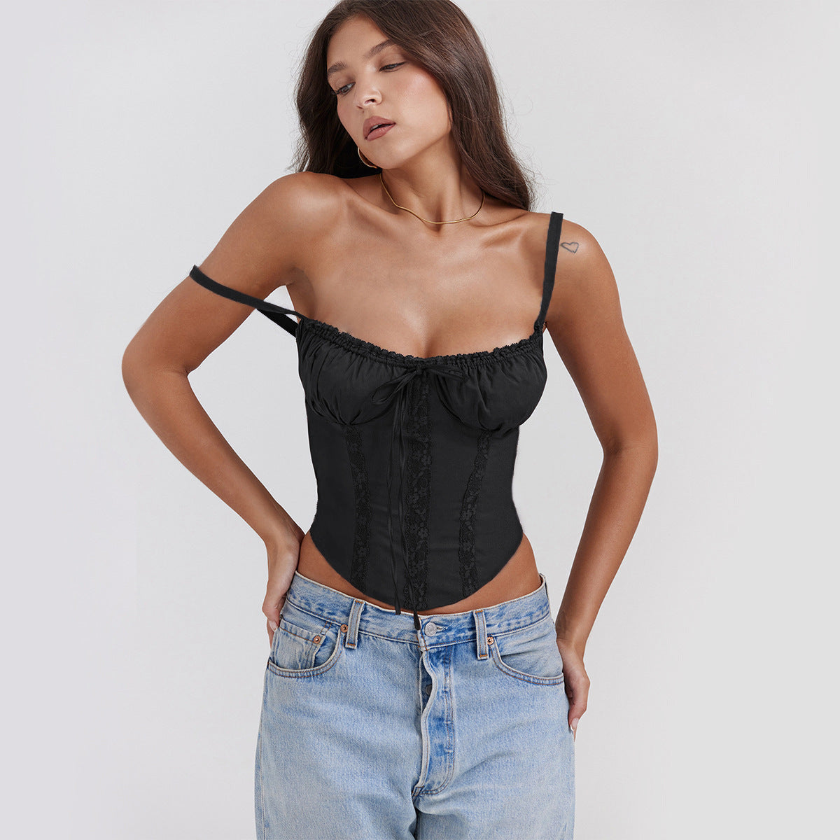 Dam Camisole Topp – Sidenkänsla – Smal Passform – Spets – Spagettiband
