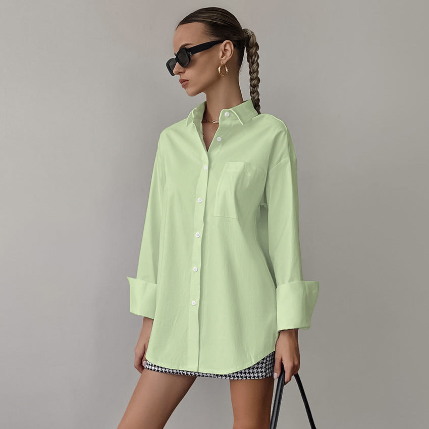 Dameskjorte – Oversized Passform – Bomullsblanding – Langermet med Knappestolpe