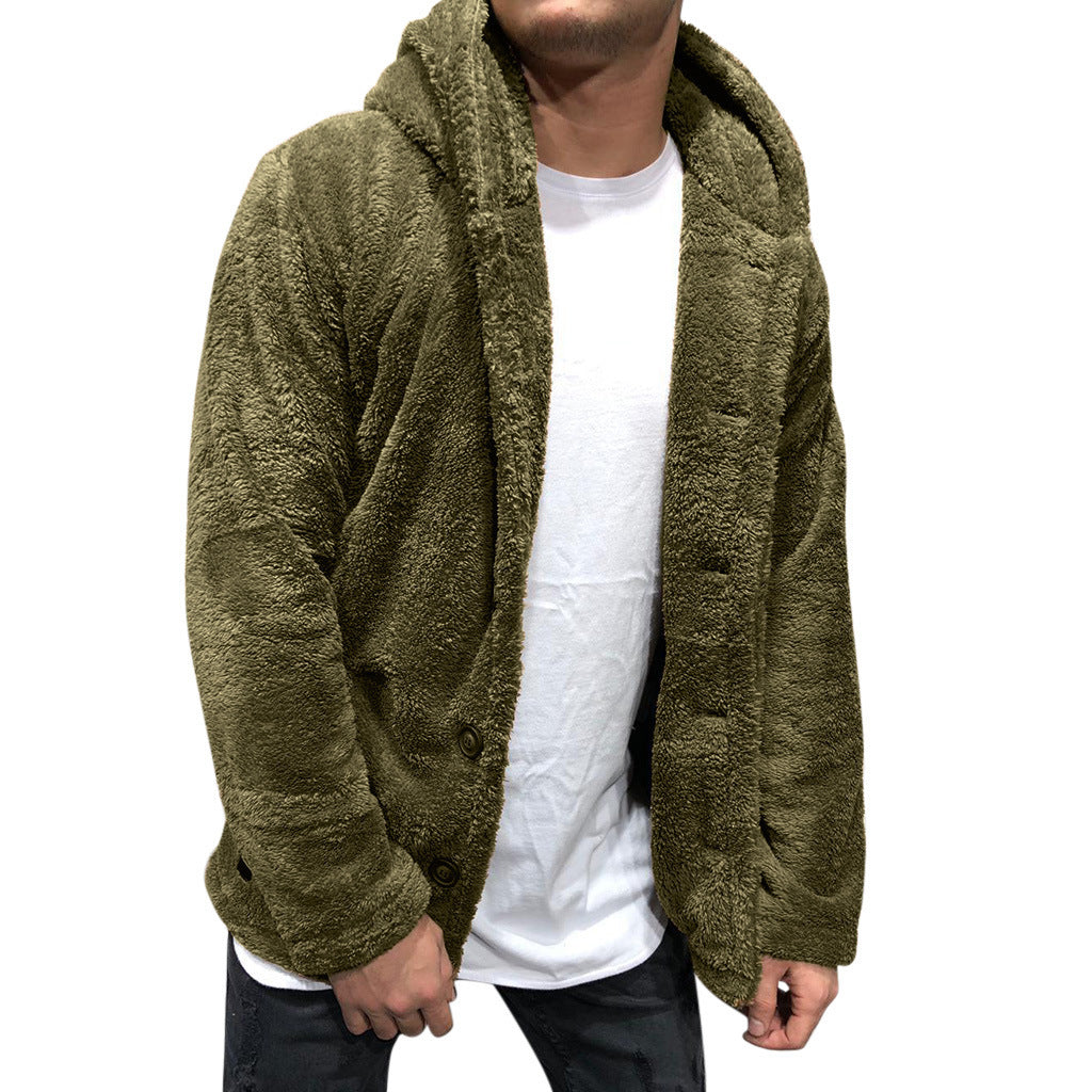 Herrejakke med hette – Plysjfôr – Avslappet passform – Knappe-lukking – Casual stil