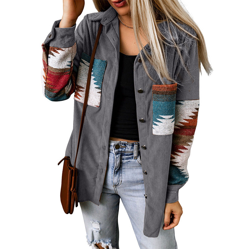 Dame Cardigan Jakke – Cordfløyel – Avslappet Passform – Aztec Ermedesign – Mellomlang