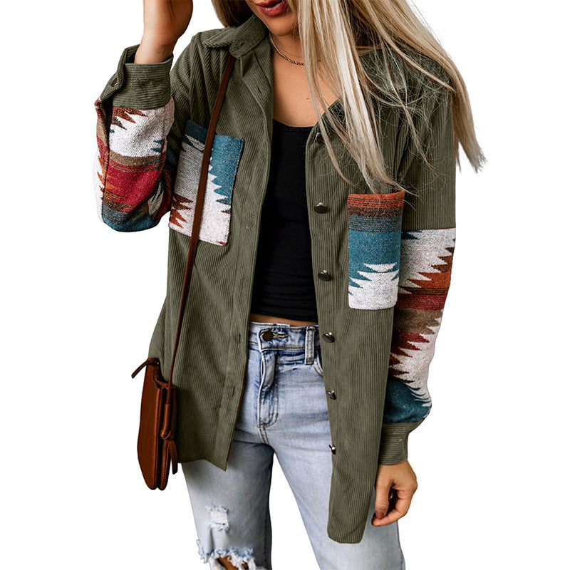 Dame Cardigan Jakke – Cordfløyel – Avslappet Passform – Aztec Ermedesign – Mellomlang