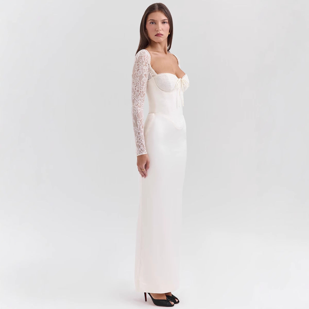 Klänning för kvinnor – Siden – Bodycon passform – Spetsärmar – Sweetheart urringning