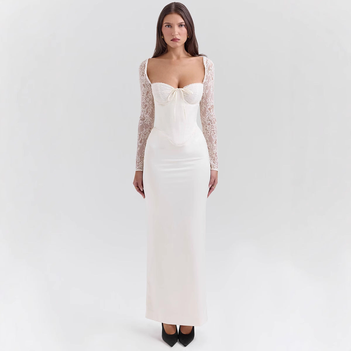 Klänning för kvinnor – Siden – Bodycon passform – Spetsärmar – Sweetheart urringning