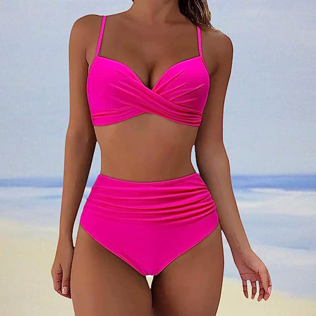 Dam Bikini Set – Hög Midja – Vadderad Topp – Twist Front – Stretchtyg