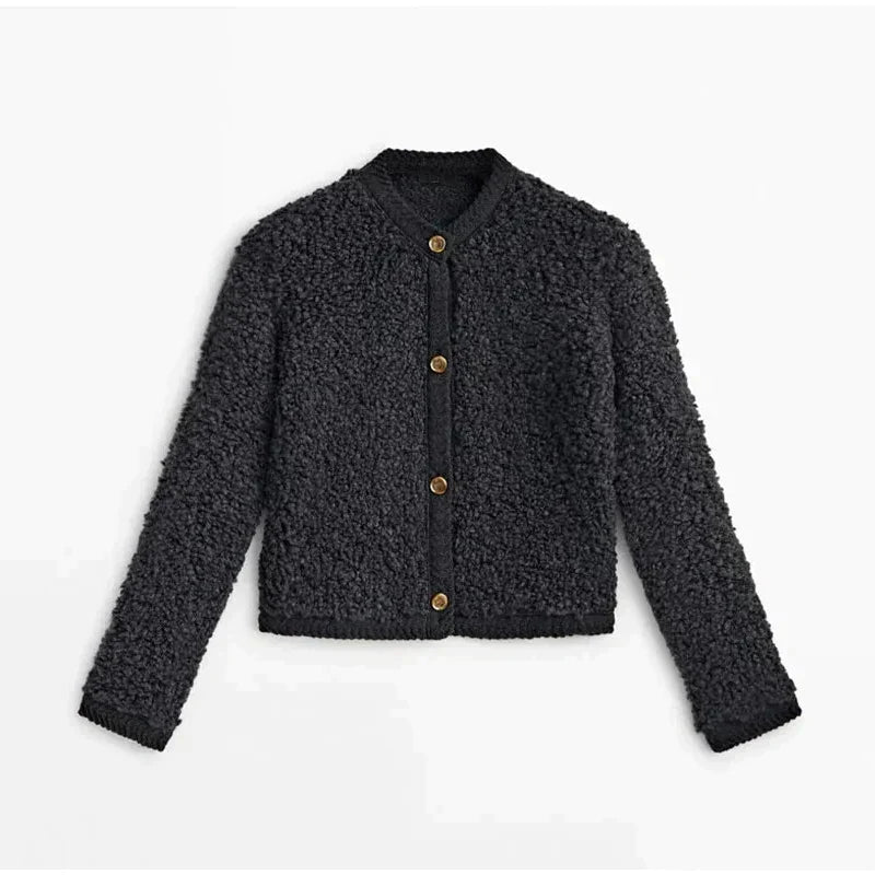 Dam Cardigan - Mjuk Bouclé - Avslappnad Passform - Knappar - Bekväm Lager-på-Lager