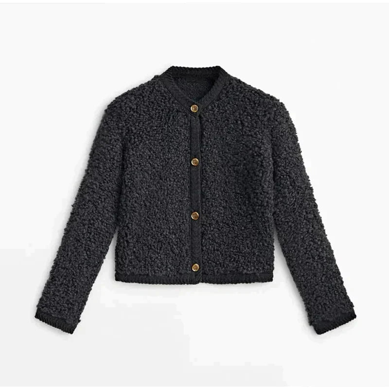 Dam Teddyjacka – Oversized Passform – Mjuk Textur – Knappar – Utan Krage