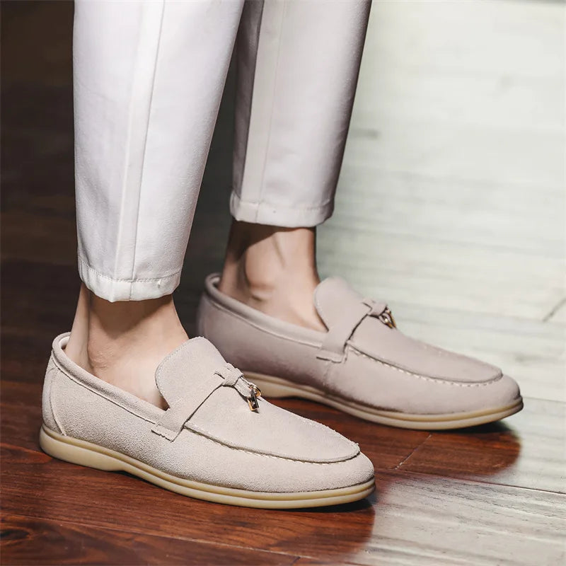 Herresko Loafers – Semsket Skinn – Slip-On – Gummisåle – Dekorativ Dusk