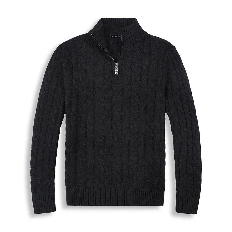Herrtröja med half zip – bomullsblandning – kabelstickad – regular fit – ribbstickad kant