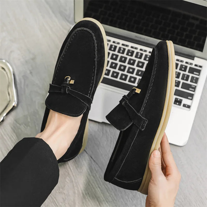 Herresko Loafers – Semsket Skinn – Slip-On – Gummisåle – Dekorativ Dusk