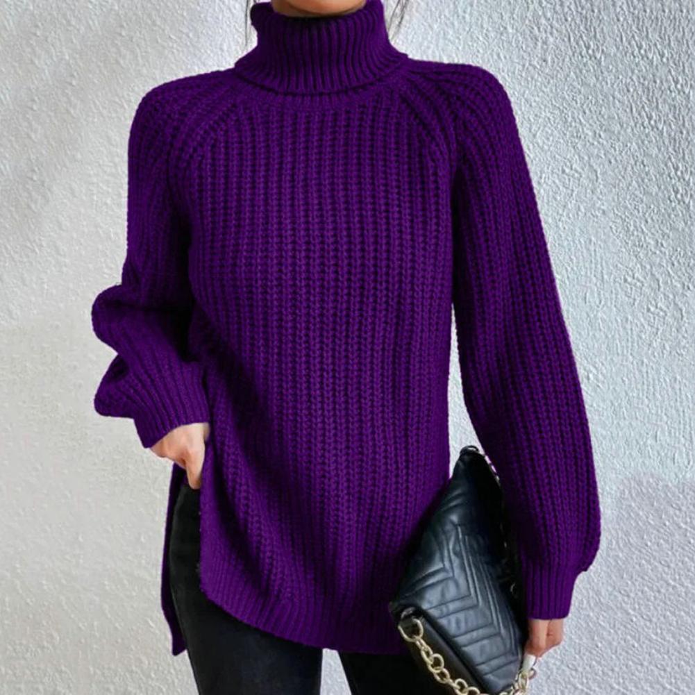Dam Stickad Polotröja - Mjuk Chunky Knit - Långärmad - Avslappnad Passform