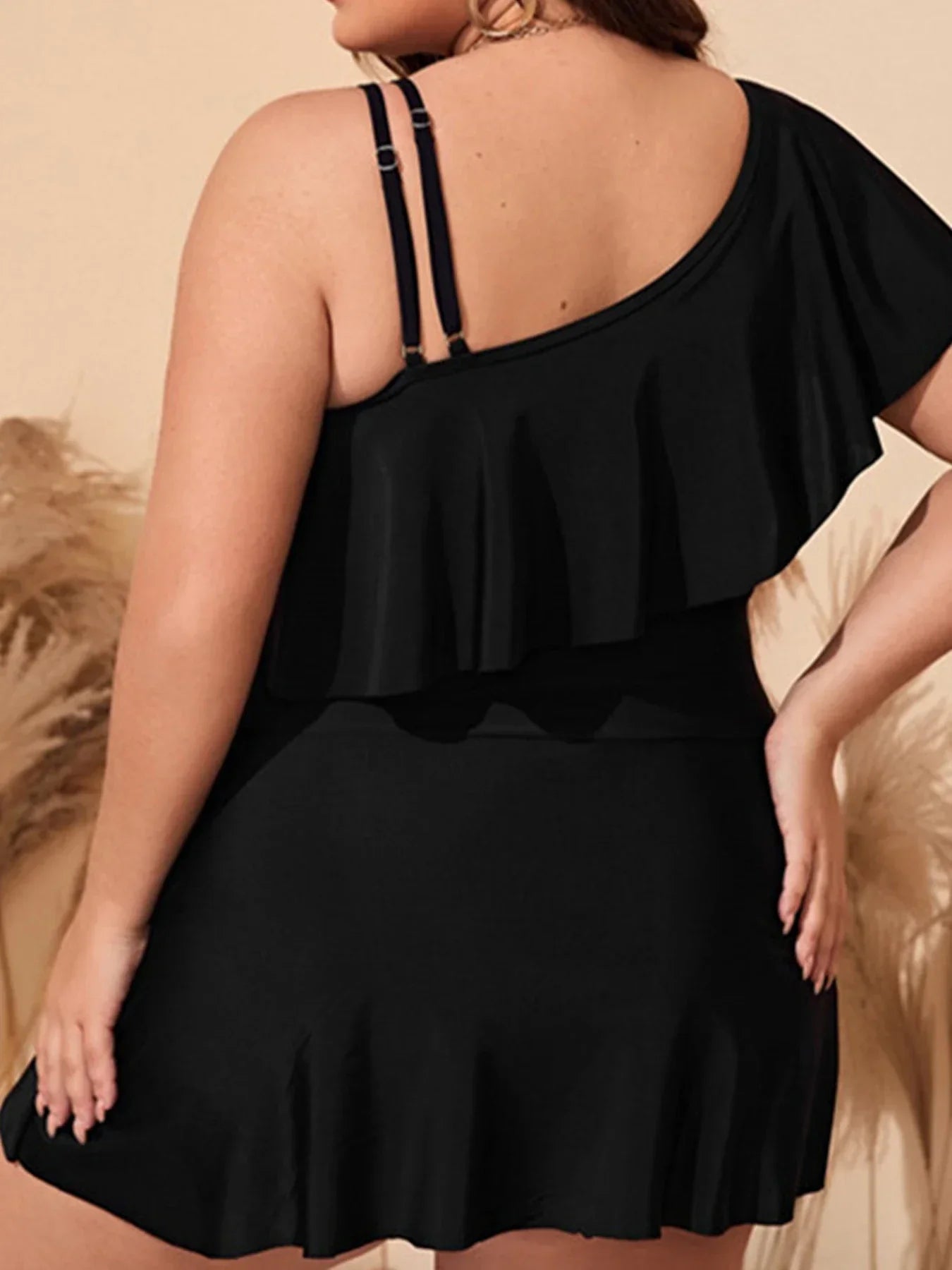 Dam Baddräkt – Asymmetrisk One-Shoulder – Volangdetaljer – Smickrande Passform