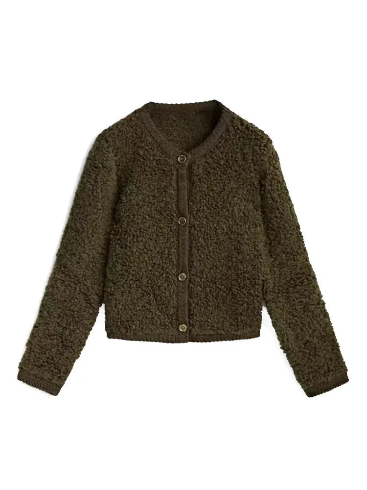 Dam Cardigan - Mjuk Bouclé - Avslappnad Passform - Knappar - Bekväm Lager-på-Lager
