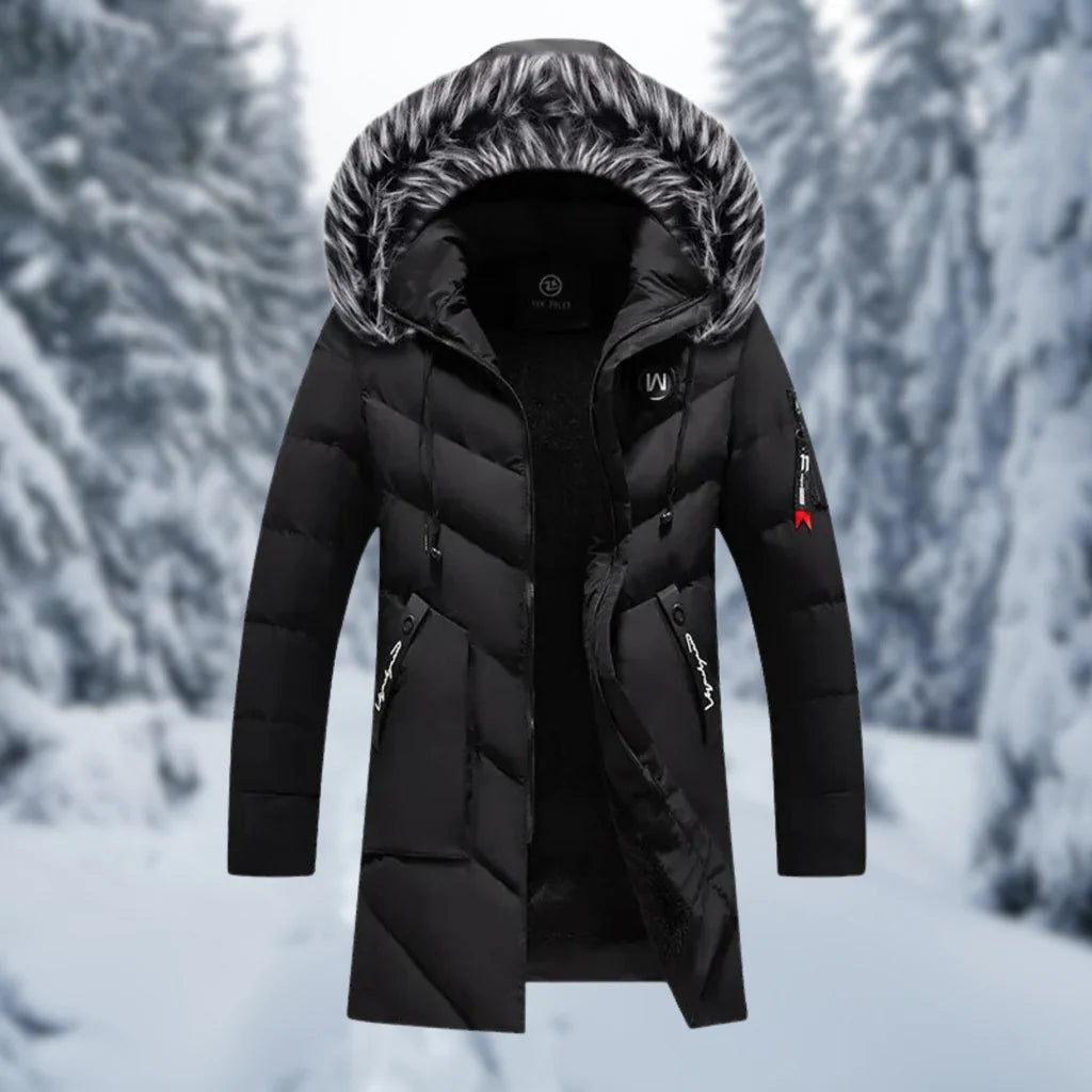 Herrjacka – Vadderad Oversized Passform – Fuskpälsluva – Dragkedja – Ribbstickade Manschetter