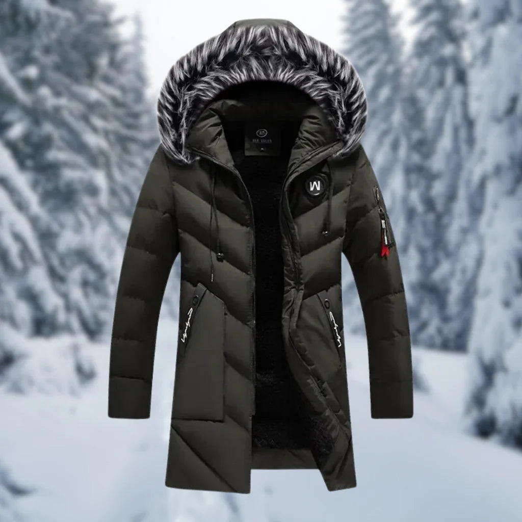 Herrjacka – Vadderad Oversized Passform – Fuskpälsluva – Dragkedja – Ribbstickade Manschetter