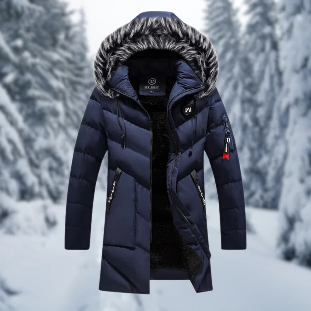 Herrjacka – Vadderad Oversized Passform – Fuskpälsluva – Dragkedja – Ribbstickade Manschetter