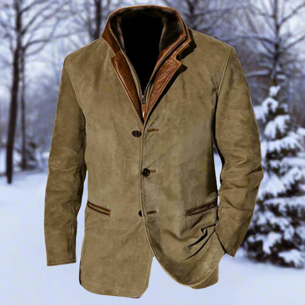 Herr Mockaskinnjacka – Tailored Fit – Notch Slag – Knappstängning – Klassisk Design