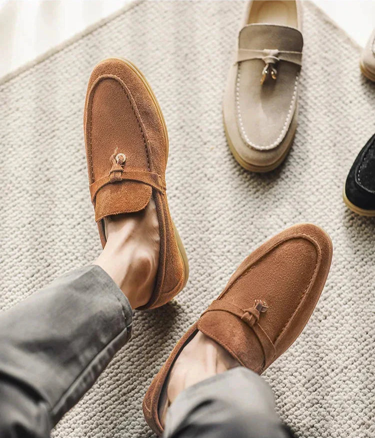 Herresko Loafers – Semsket Skinn – Slip-On – Gummisåle – Dekorativ Dusk