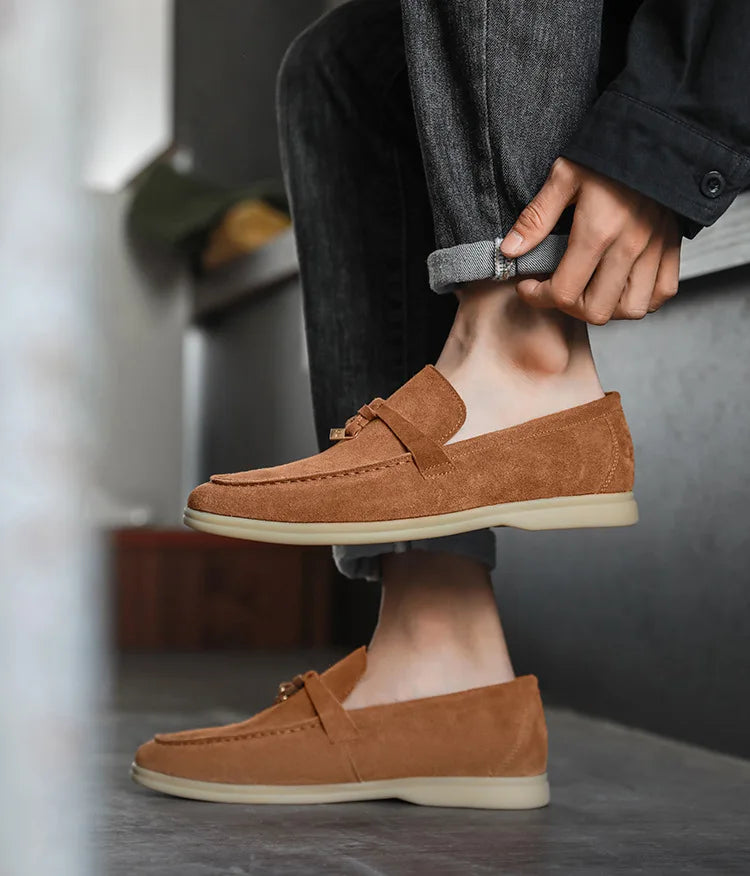 Herresko Loafers – Semsket Skinn – Slip-On – Gummisåle – Dekorativ Dusk
